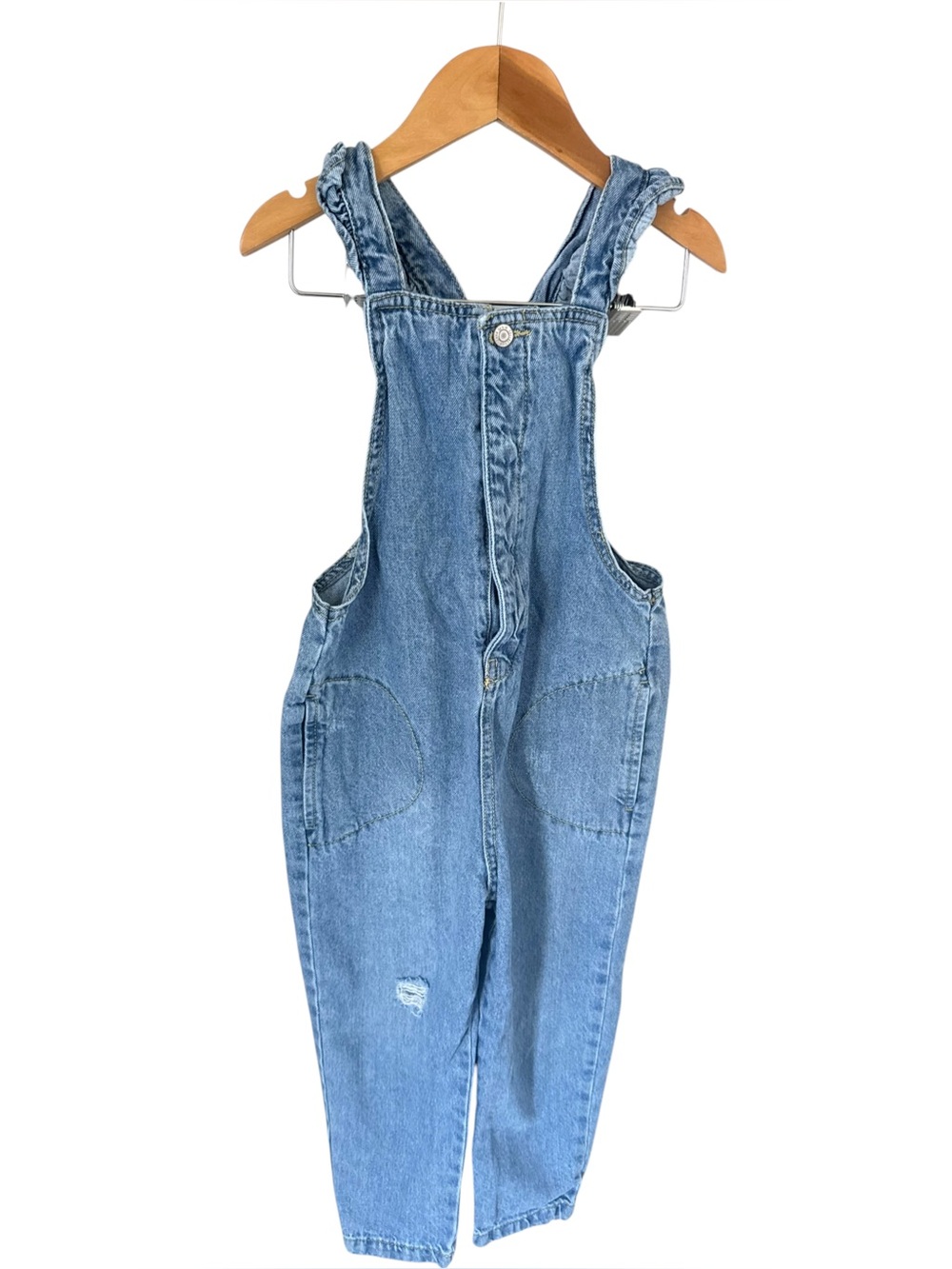 Zara Light Blue Denim Kids Overalls Ruffle Straps